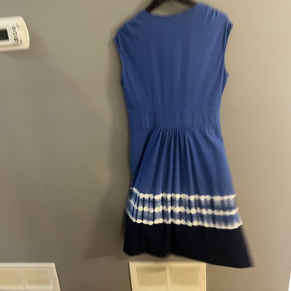 Lands' End MIDI sleeveless Crossover V-Neck Knot Waist Blue Tie Dye Women's L - Picture 9 of 10